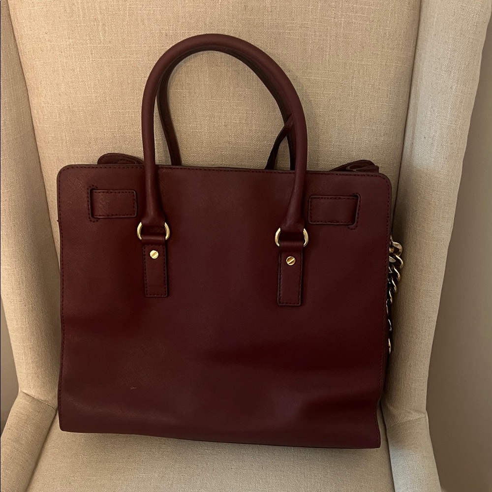 Michael Kors Burgundy Leather Satchel with Gold Hardware - Picture 2 of 3